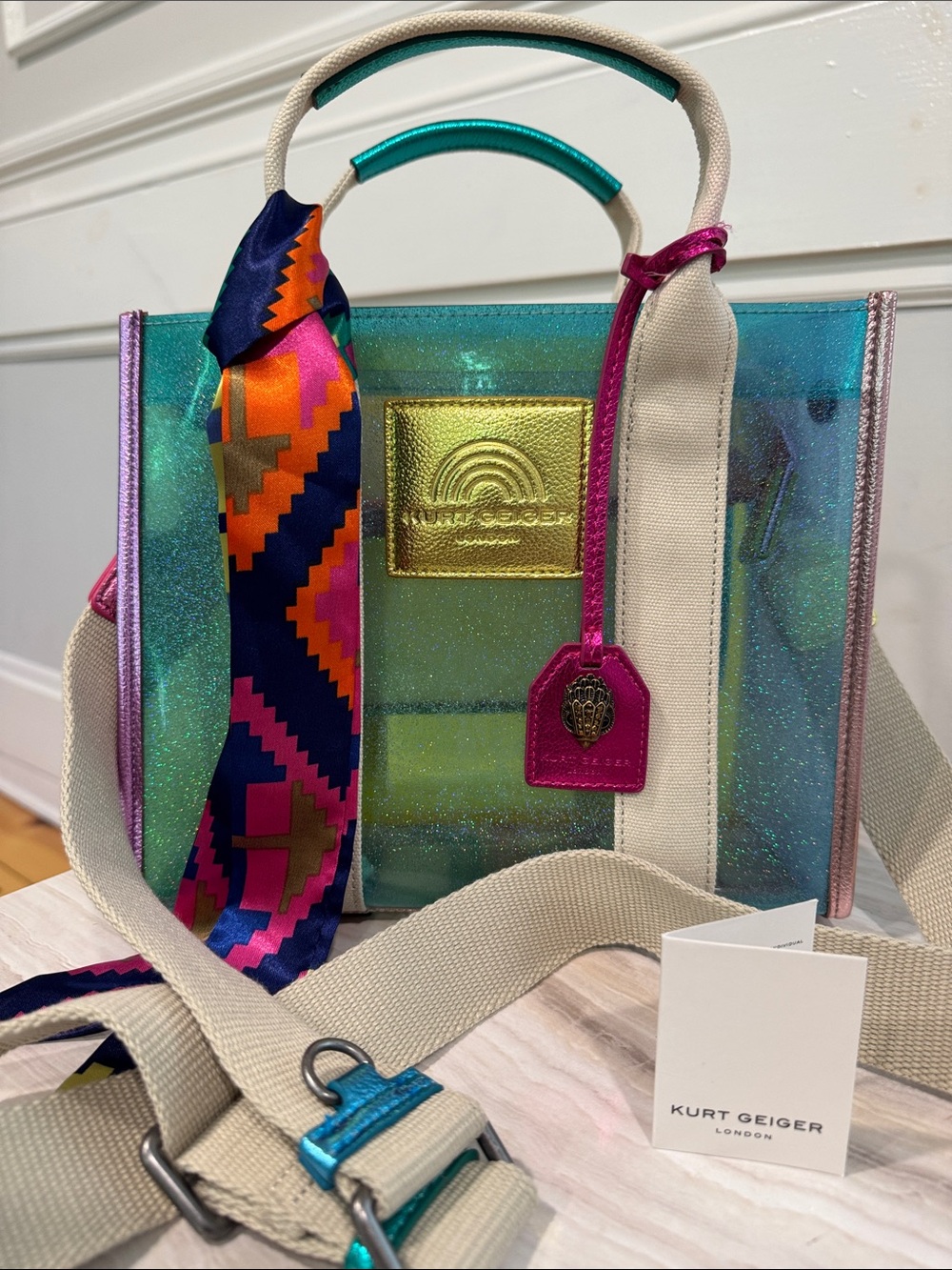 Kurt Geiger Bag Mini Southbank Vinyl Glitter Rainbow Translucent Tote Satchel - Picture 4 of 17